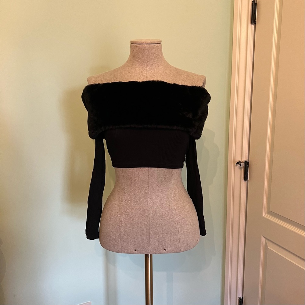 Faux Fur Long Sleeve Crop Top